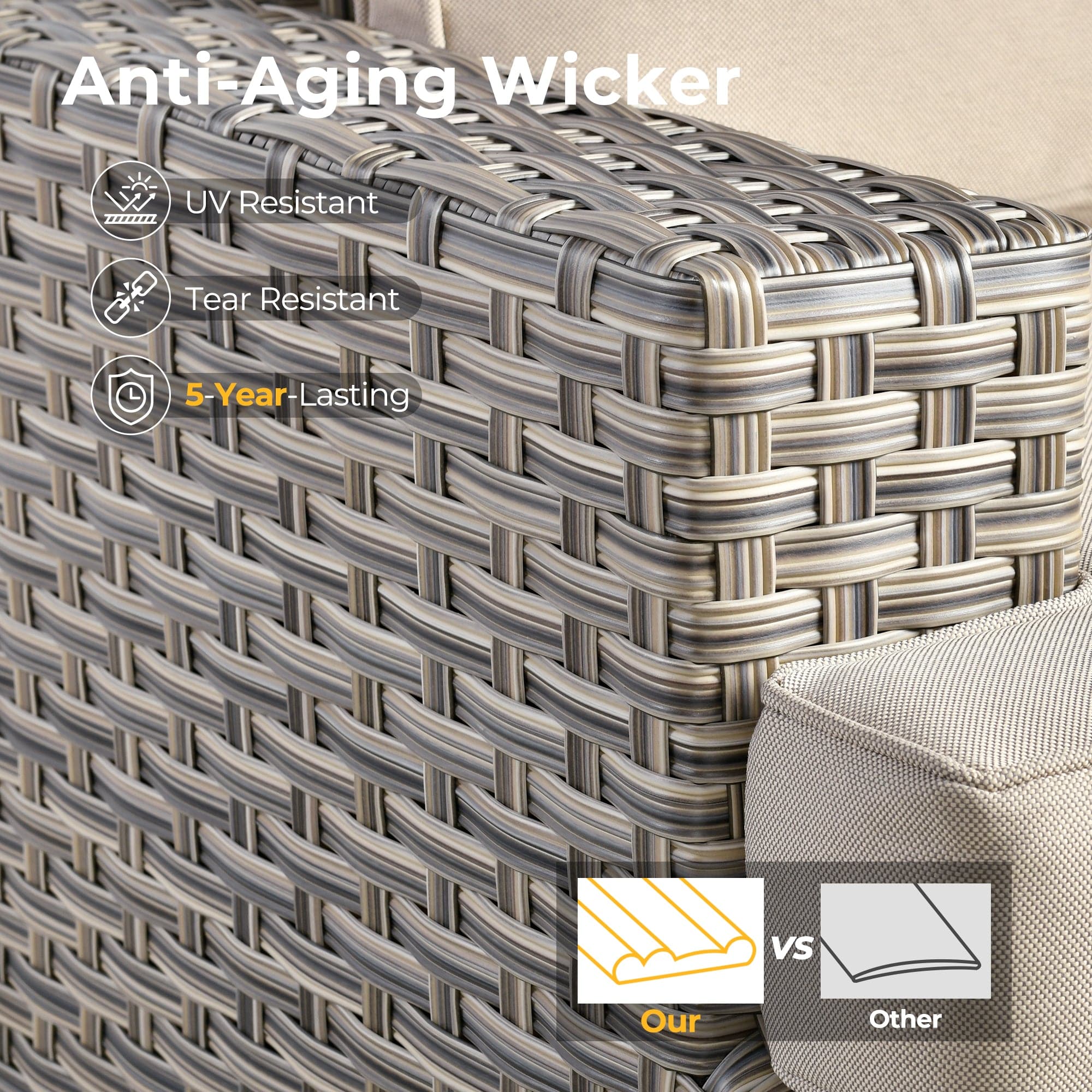 TBS Series - Sectional Patio Furniture Set 8-Piece, Included Swivel Chair