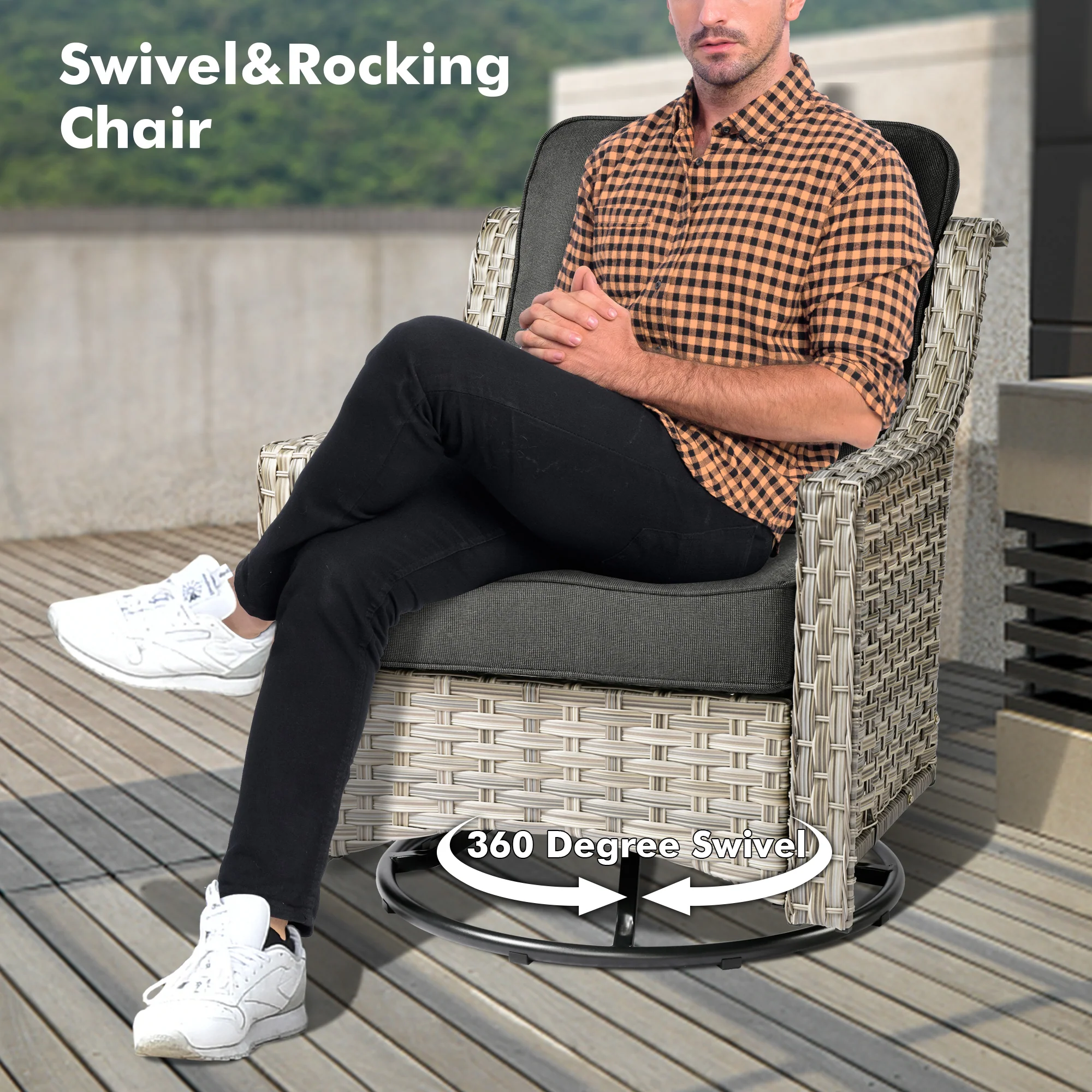 Ovios Conversation Set 5-Piece PAD Series include Rocking Chair & 47