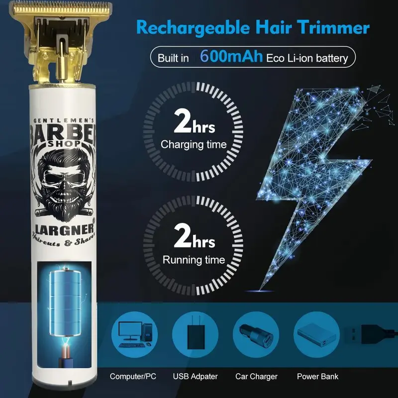 LARGNER-cortadora de pelo profesional para hombre, Kits y juegos de afeitadoras eléctricas, cuchillas en T de cerámica, para peluquero, para regalos (blanco)