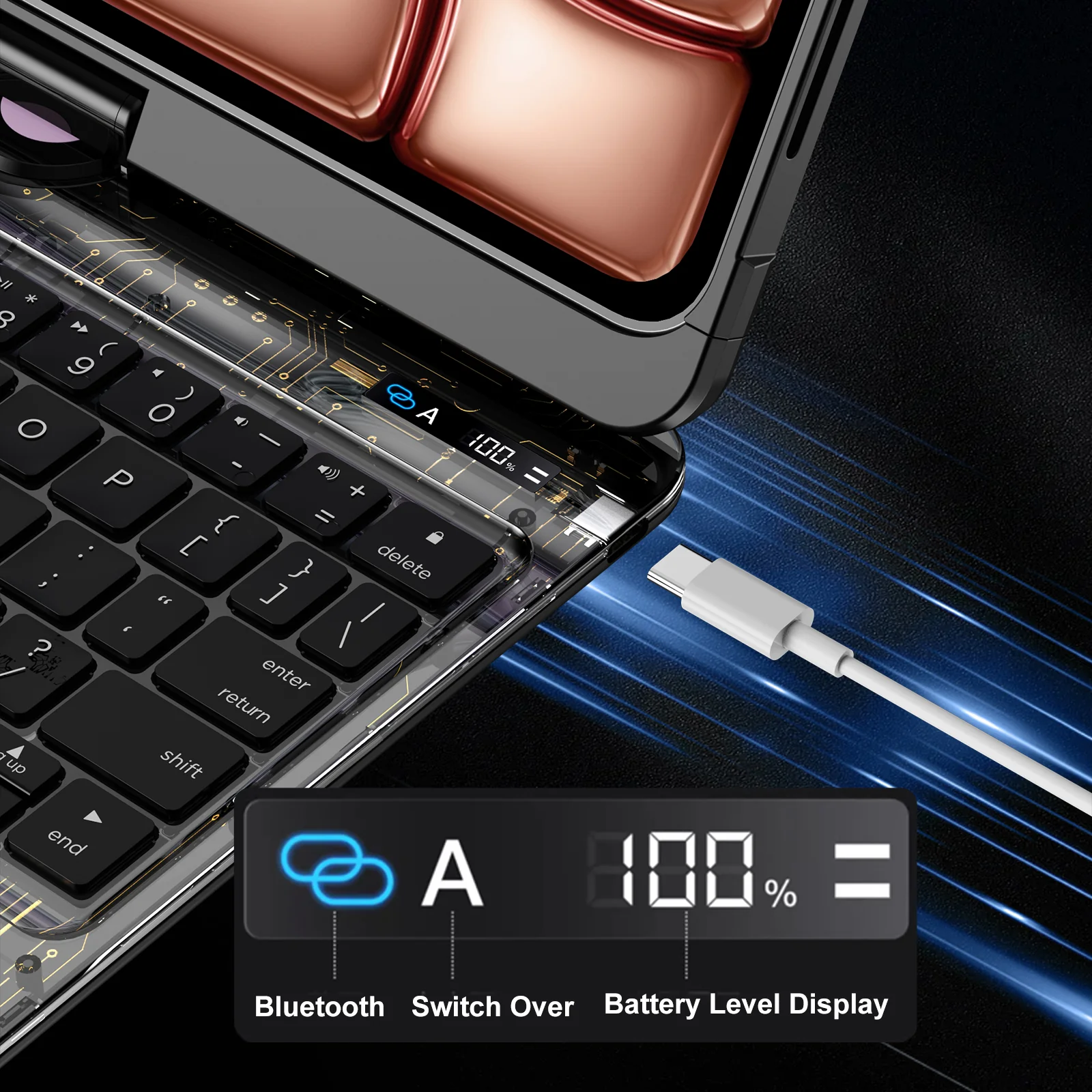 NAIDUN Transparent iPad keyboard case 360° transparent iPad keyboard