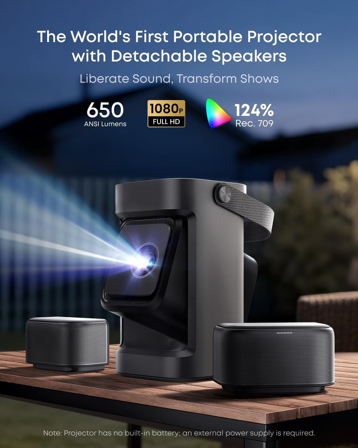 soundcore Nebula P1 Portable GTV Projector with Detachable Speakers, 650 ANSI Lumens, 1080P, 20W Truly 2.0 Surround Sound, Dolby Audio, Built-In Gimbal, Auto Adjustment, 180