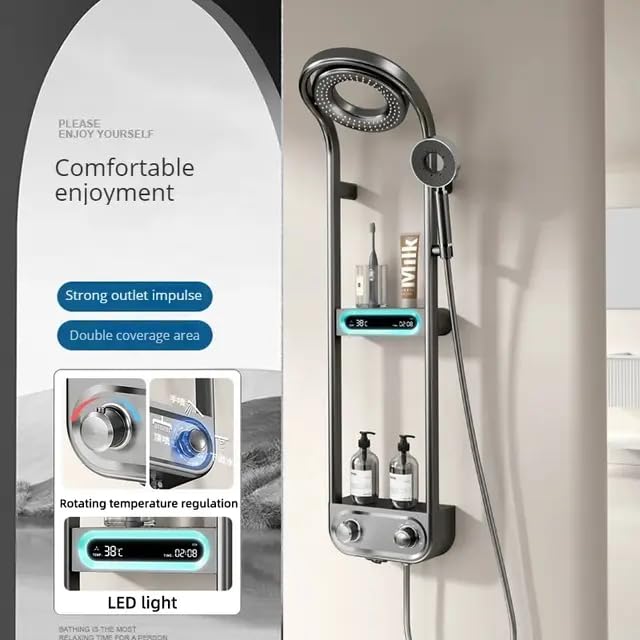 RUVEL Shower Panel - Spiral with Hydropowered LED Light, Digital Display & 3 Water Functions