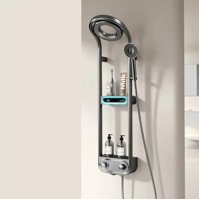 RUVEL Shower Panel - Spiral with Hydropowered LED Light, Digital Display & 3 Water Functions